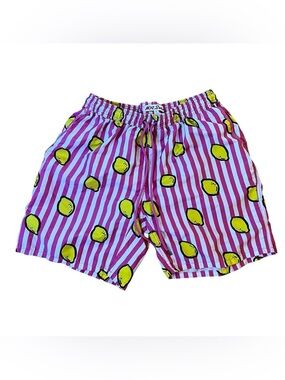 🍋 Mr Swim Men’s Swim Trunks – XL – Pink Striped Lemon Print